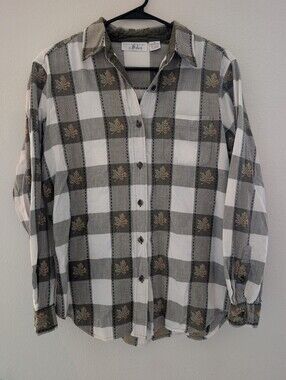 Christopher & Banks Green and White Plaid Button-Down Shirt
